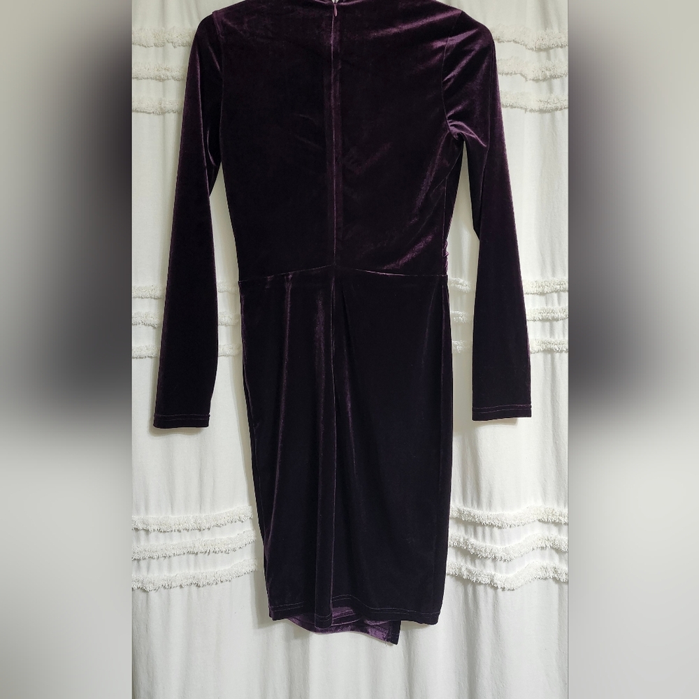 Le Chateau Deep Purple Faux Wrap Long Sleeve Dress. - Picture 2 of 8